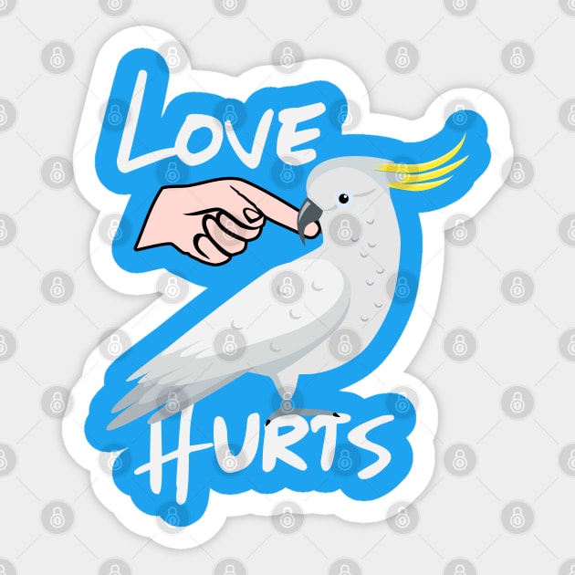 Love Hurts Cockatoo Parrot Biting Finger Sticker by Einstein Parrot